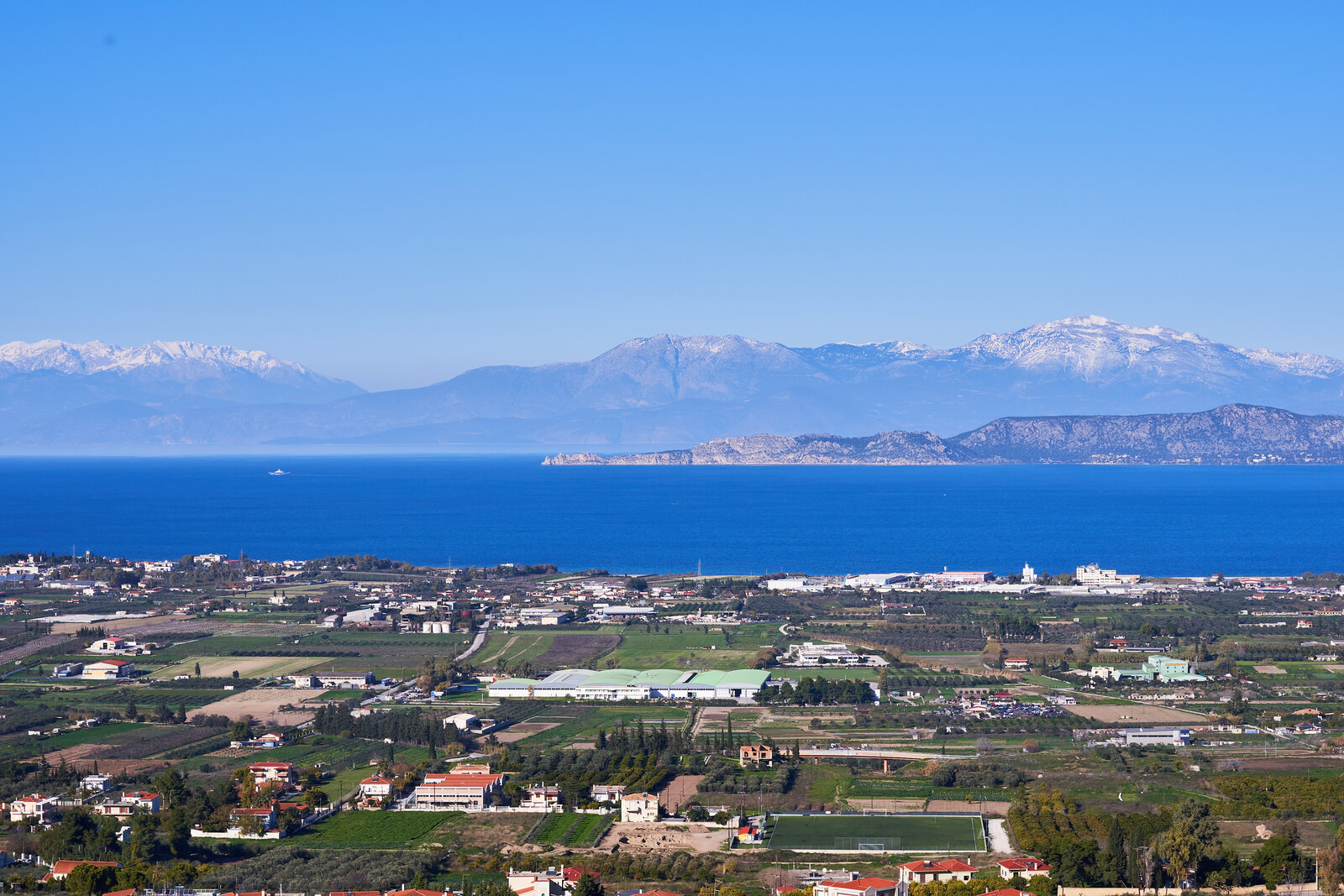 The Gulf of Corinth with the wooded Perachora peninsula and its coves in the distance
