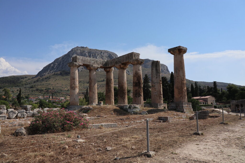 Doric columns of the Temple of Apollo at the archaeological site of Ancient Corinth