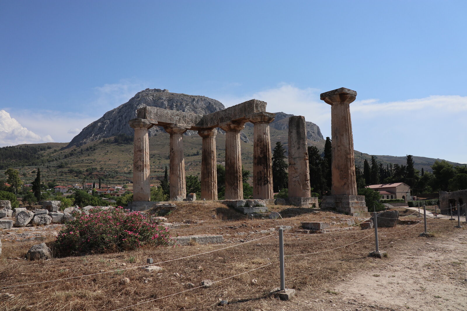 Doric columns of the Temple of Apollo at the archaeological site of Ancient Corinth